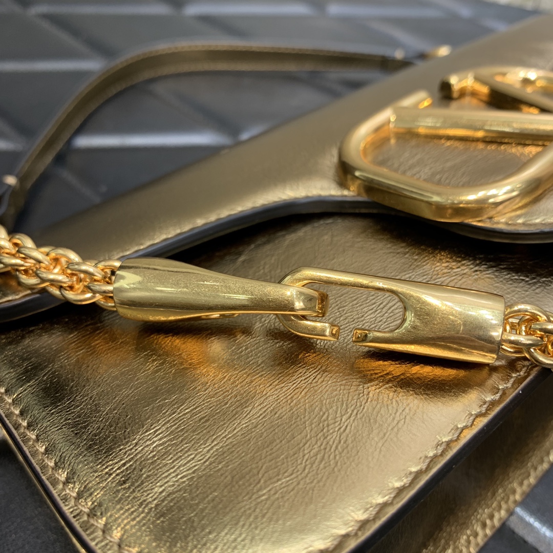 Valentino Garavani Loco Shoulder Bag in Gold Calfskin Leather